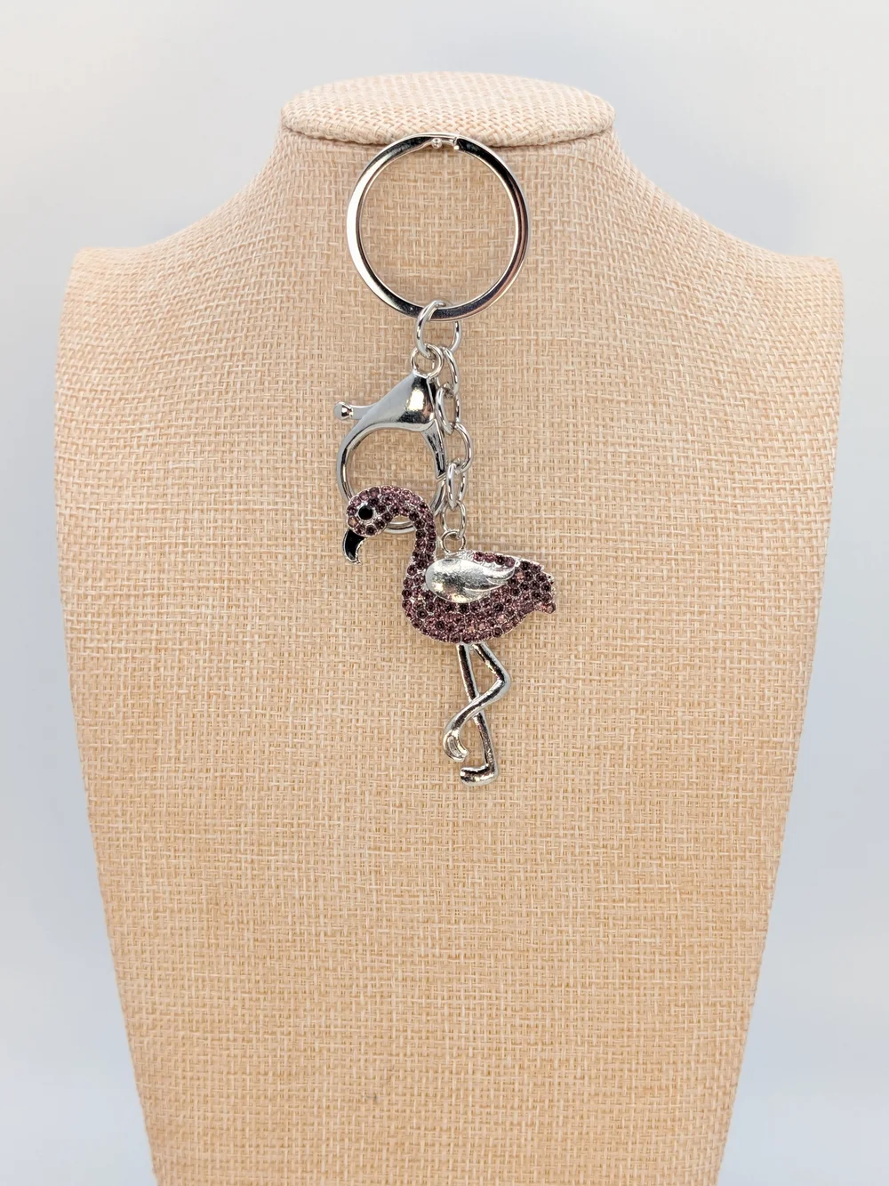 Purple Rhinestone Metal Flamingo Keychain Bag Charm